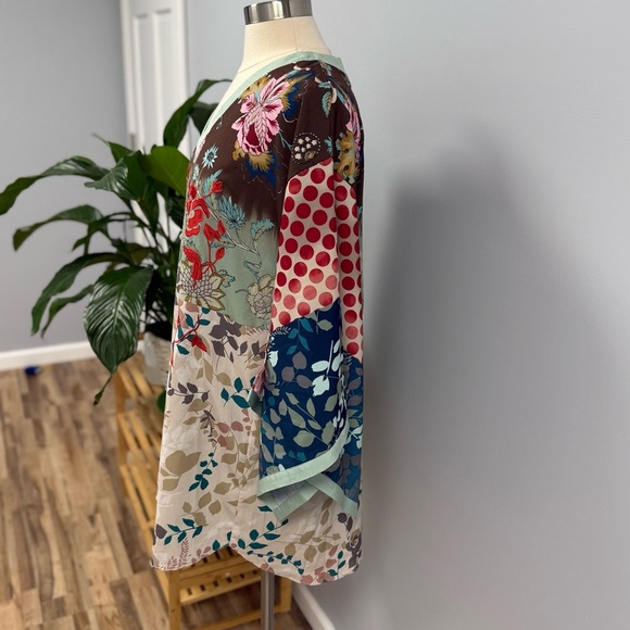Soft Surroundings Izumi Kimono Sleeve Tunic Top M Embroidered Mixed  Patchwork - Picture 3 of 10